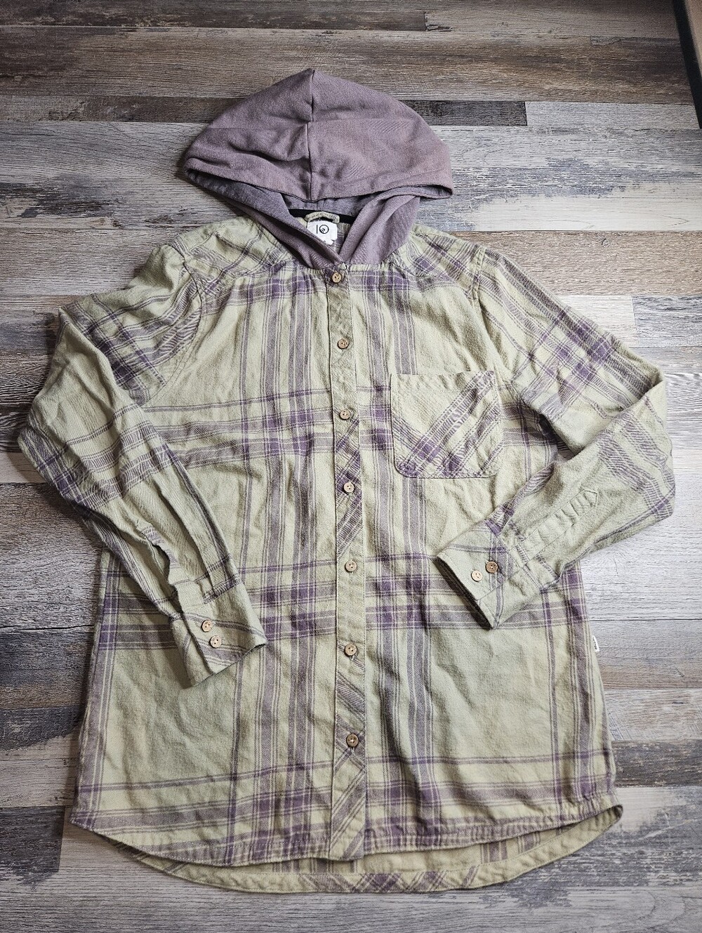 Ten Tree Long Sleeve Plaid Flannel With Hood Size Small